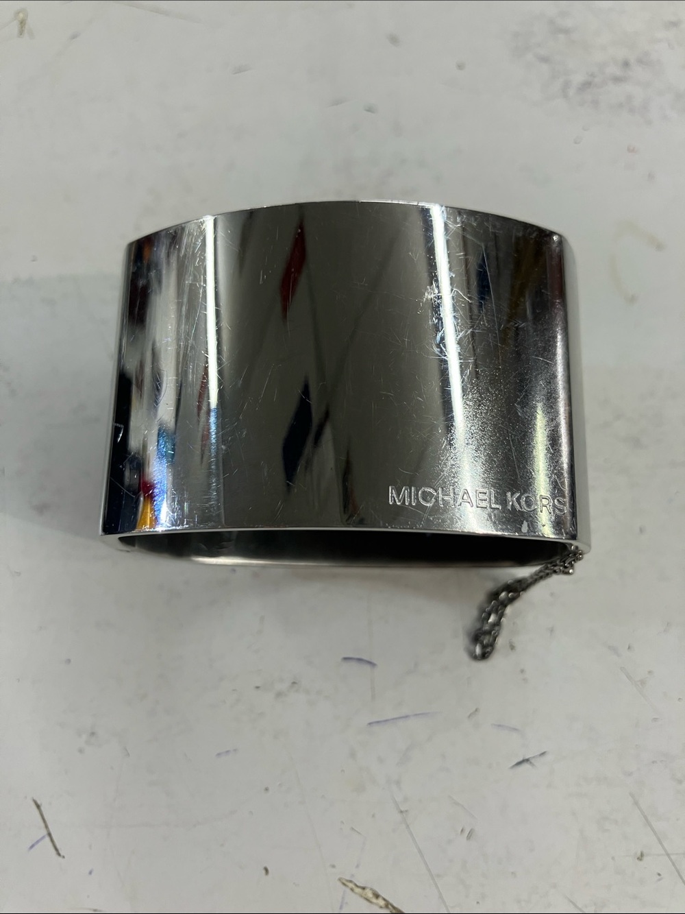 Michael Kors Silver-Tone Wide Hinged Cuff Bracelet